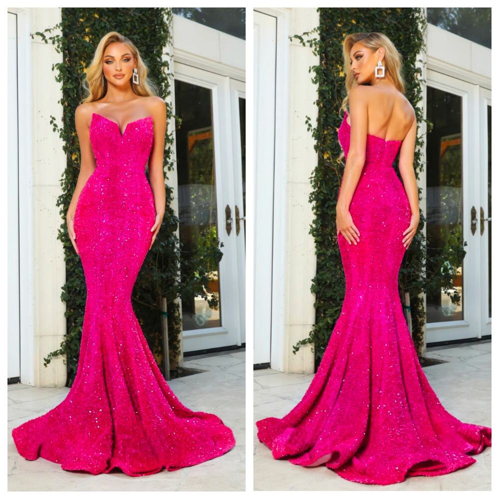 Portia & Scarlett Hot Pink Sequin Mermaid Gown Size 4 Prom Formal Gala Pageant